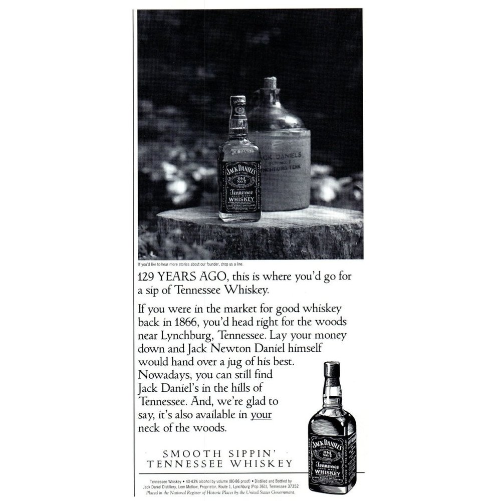 1995 Jack Daniels Tennessee Whiskey Vintage Print Ad Tree Stump Bottle Wall Art